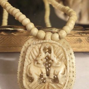 Vintage Hand-carved Bone Elephant Necklace
